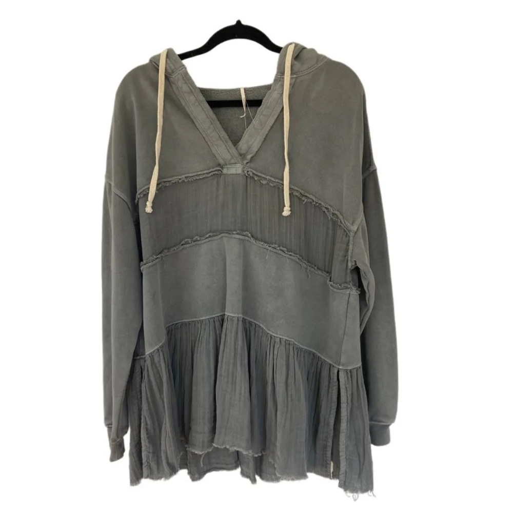 NWT Free People Sail Away Ruffle  Tiered Tunic Boho  Hoodie Large vintage blue